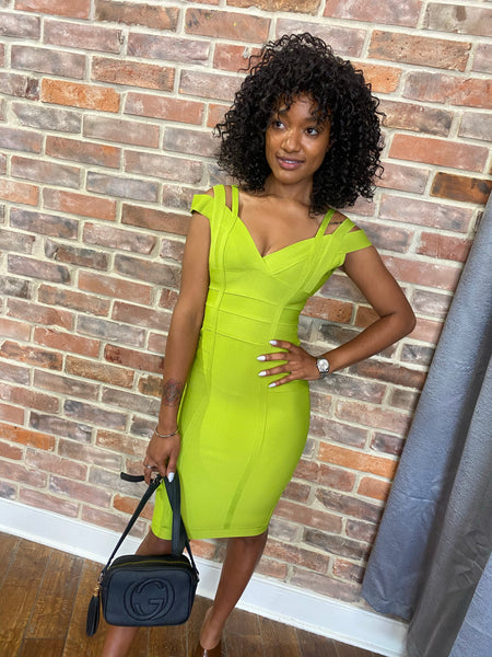 Scarlet Triple Strap Bandage Dress Lime